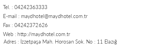 Mayd Hotel telefon numaralar, faks, e-mail, posta adresi ve iletiim bilgileri